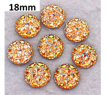 CA855 - 10 pcs Druzy Resin Embellishment Cabochons Orange Multicolor Iridescent AB - 18mm - Shimmer Style