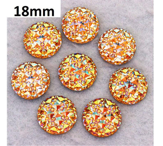 CA855 - 10 pcs Druzy Resin Embellishment Cabochons Orange Multicolor Iridescent AB - 18mm - Shimmer Style