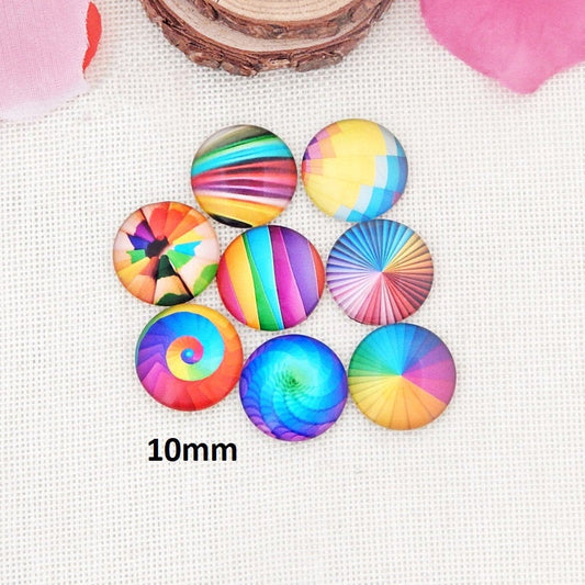 CA696 - 10 pcs Assortment of Circle Geometrical Pattern Glass Round Dome Seals Tiles Cabochons - 10mm