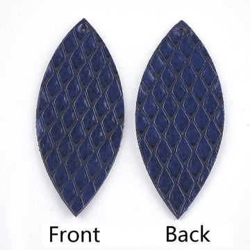 P1126 - 10 pcs. Blue Faux Leather Dangle Charms Pendants - Marquise - 59mm (2.33") - Scales - Great for Light Earrings or Dangles! Double Sided