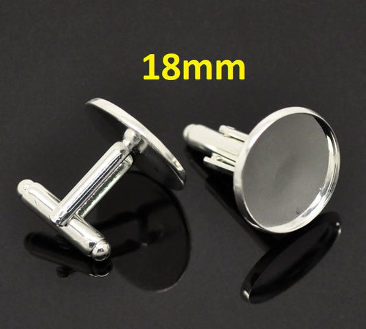 CU038 - Lot of 10 Silver Plated Cuff Links (5 pairs) - 18mm Glue Pad Bezel Setting