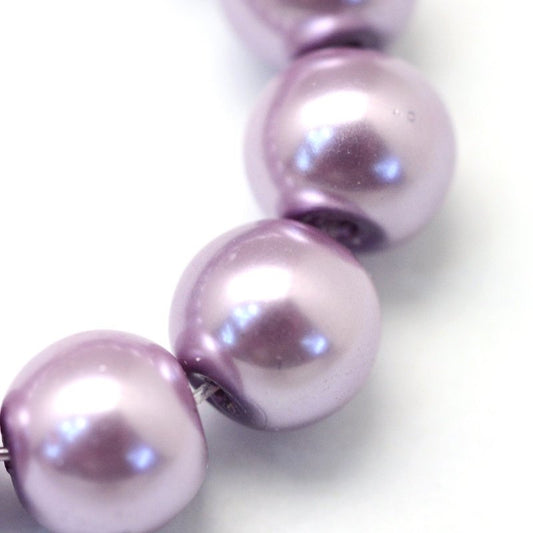 BD071 - 10mm Pastel Purple Glass Pearl Imitation Round Beads - 16 inch strand - Hole Size: 1.5mm - Approx. 42 pcs per strand