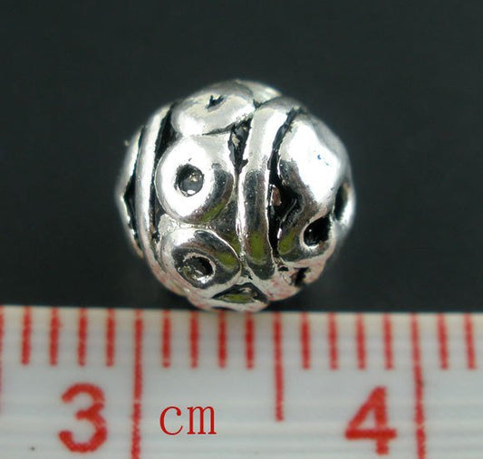 BD532A - 40 pcs Silver Tone Carved Tibetan Round Spacer Beads- 8mm
