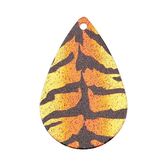P388 - 10 pcs Gold Plated Multicolor Teardrop Metal Enamel Dangle Charms Pendants - 28mm x 18mm - 1.1" - Tiger - Great for Earrings, Dangles!