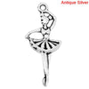 P106 - 10 pcs. Antique Silver Ballet Dancer Girl Ballerina Charms Pendants - 29mm x 12mm
