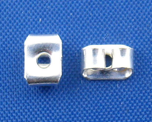 E432 - 500 pcs (250 Pairs) Silver Plated Ear Nuts - 4mm x 5mm - Earring Stoppers! - Butterfly Design