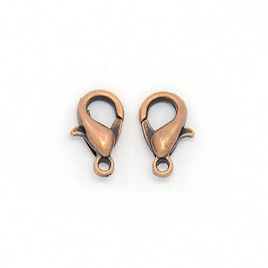 CL072 - 100 pcs. Antique Copper Lobster Clasps - 10mm x 6mm - Claw Clasps