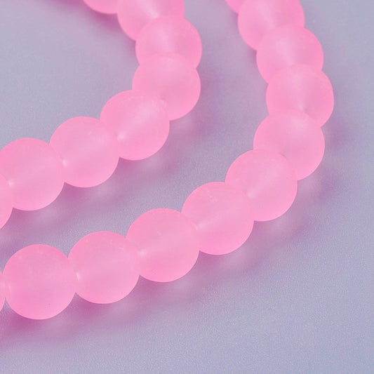 BD602 - 8mm Pink Frosted Glass Round Beads - 15" strand (40cm) - Approx 52 beads per strand - Hole Size: 1.3mm
