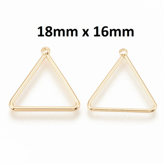 P1184 - 10 pcs Gold Plated Triangle Metal Dangle Charms Pendants - 18mm x 16mm - 0.71" - Great for Fringe Earrings, Necklaces, Dangles!