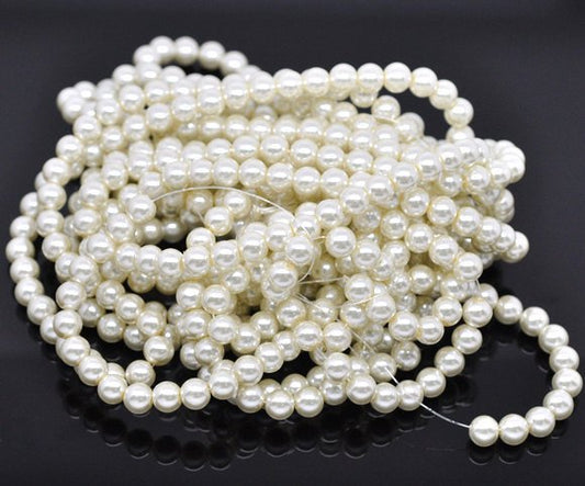 BD096 - 8mm Ivory Glass Pearl Imitation Round Beads - 32 inch strand