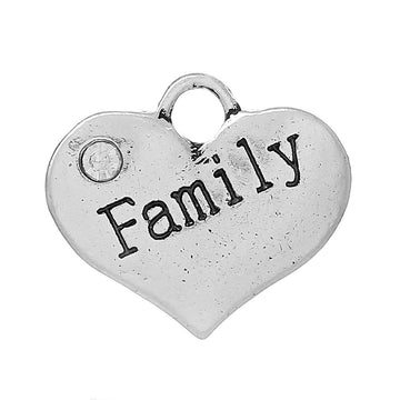 P043 - 10 pcs. Antique Silver "Family" charm with rhinestone - 17mm X 14mm