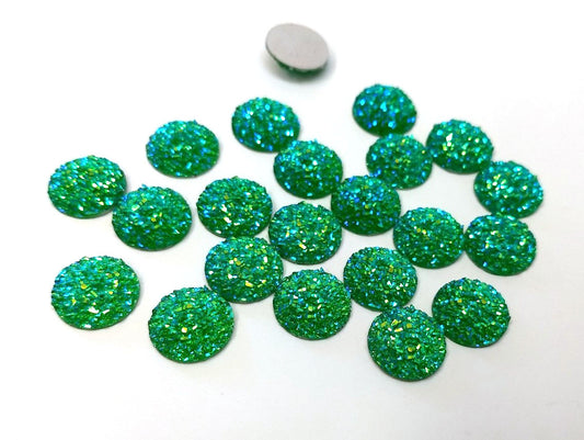 CA823 - 10 pcs Druzy Resin Embellishment Cabochons Green Multicolor - 14mm - Dome Circle