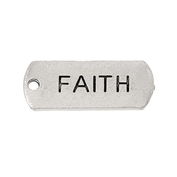 P328 - 10 pcs. Antique Silver "Faith" Rectangle Charms Pendants - 21mm X 8mm