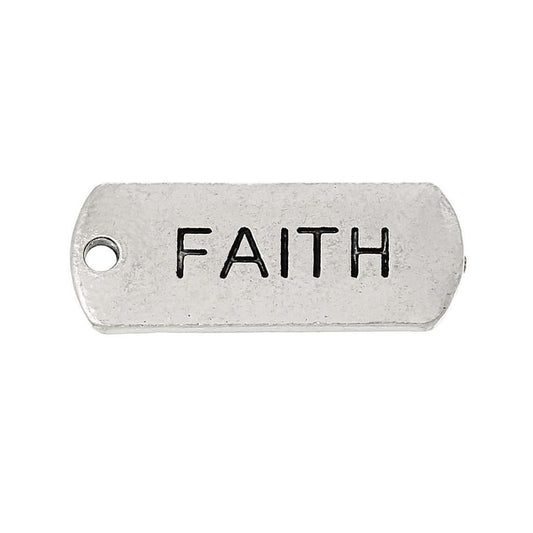 P328 - 10 pcs. Antique Silver "Faith" Rectangle Charms Pendants - 21mm X 8mm