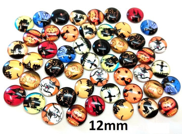 CA879 - 50 pcs. Assortment of Circle Halloween Glass Round Dome Seals Tiles Cabochons - 12mm - Set 4