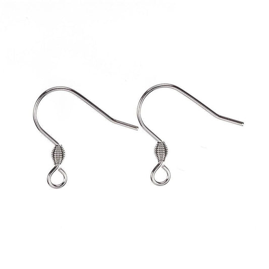 E702 - 100 pcs 304 Stainless Steel Silver Tone Earring Hooks with Spring - 22mm x 22mm - Hole Size: 2mm - Tarnish Resistant!