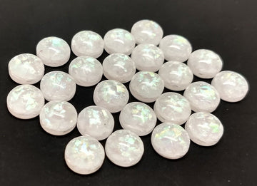 CA374 - 10 pcs Resin Round Embellishment Circle Cabochons Metal Foil White - 12mm - Multi-Color
