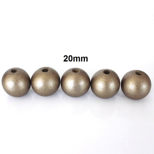 BD283 - 10 pcs Golden Silver Bronze Wooden Wood Round Spacer Beads - 20mm - Gold - Hole Size: 3mm