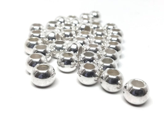 BD341 - 75 pcs Silver Plated Acrylic Round Gumball Bubble Gum Beads - 12mm x 9mm - Hole Size: 5.6mm -  Fits Paracord and European Cords!