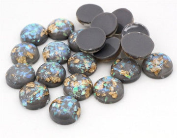 CA780 - 10 pcs Resin Round Embellishment Circle Cabochons Metal Foil Gray, Green, Gold - 10mm - Multi-Color Glitter