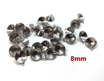 P1153 - 10 pcs. 304 Stainless Steel Silver Tone Circle Round Bezel Cabochon Pendant Tags Trays - 8mm Glue Pad - Single Loop - Pointed Back