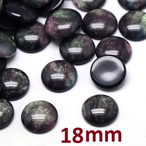 CA930 - 10 pcs Circle Mosaic Foil Resin Round Dome Seals Tiles Cabochons - 18mm - Black Pink Green Glitter