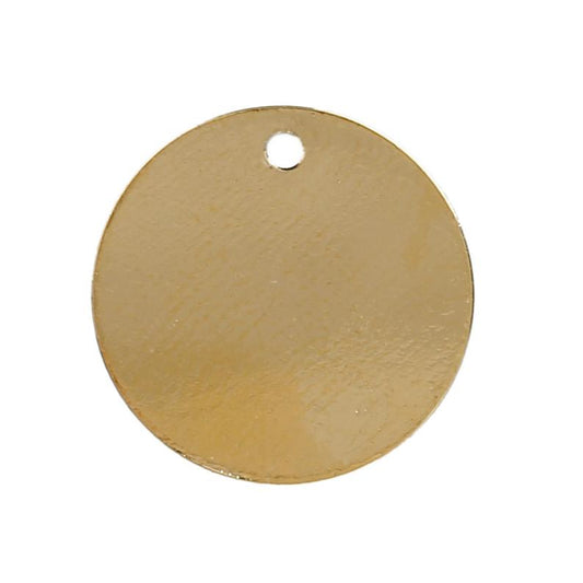P976 - 10 pcs. Gold Plated Circle Round Stamping Tags - 16mm (5/8") - Made of Copper! High Quality