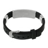 B089 - 1pc. Black Smooth Silicone Bracelet with 304 Stainless Steel Silver Tone Rectangle Stamping Blank - 8 7/8 in (22.7 cm)