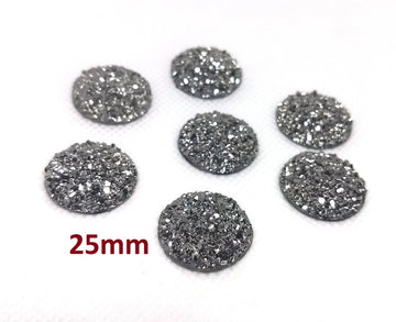 CA629 - 10 pcs Druzy Resin Embellishment Cabochons Gunmetal Silver - 25mm (1 inch) - Dome Style