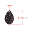 P726 - 10 pcs. Black Multicolor Glitter Faux Leather Dangle Charms Pendants - Teardrop - 55mm (2.17") - Great for Light Earrings and Dangles