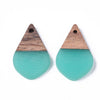 P1023 - 4 pcs. Teal Resin and Wood Teardrop Flat Pendant - 28mm x 18mm - (1.1" x 0.71") - SMALL - Great for Earrings and Necklaces!