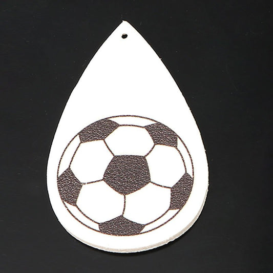 P213 - 10 pcs. Black and White Soccer Football Futbol Ball Faux Leather Dangle Charms Pendants - Teardrop - Sports - 57mm (2.25") - Double-Sided