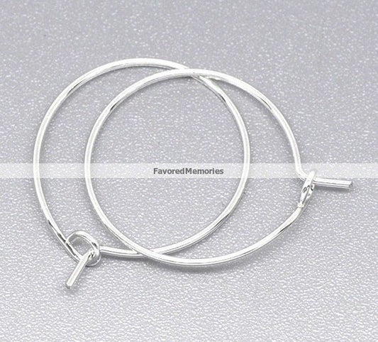 W015 - 200 pcs. Silver Plated Wine Charm/Earwire Hoop Rings - 20mm - 20 Gauge