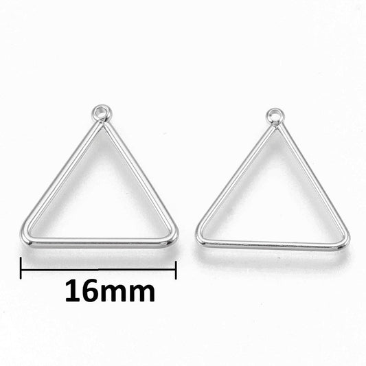 P1035 - 10 pcs. Silver Tone Real Platinum Plated Triangle Metal Dangle Charms Pendants - 18mm x 16mm - 0.71" - Great for Fringe Earrings and Dangles