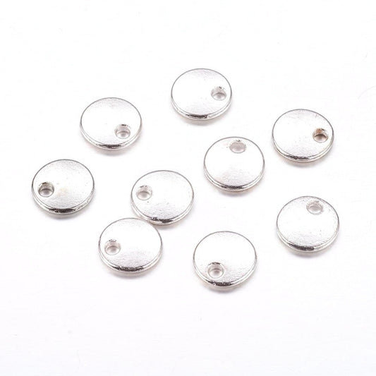 P368 50 pcs. Silver Plated Circle Round Stamping Tags - 8mm - Hole Size: 1.5mm- 1.5mm Thick