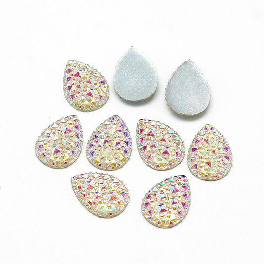 CA742 - 10 pcs Druzy Resin Embellishment Cabochons Clear Multicolor Iridescent - 18mm x 13mm - Shimmer Style - Teardrop