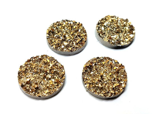 RC0006 - 10 pcs Druzy Resin Embellishment Cabochons Gold - 20mm - Coin Style