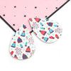 P2057 - 10 pcs. White Faux Leather Dangle Charms Pendants - Teardrop - Christmas - 56mm (2.2") - Great for Light Earrings or Dangles! Double-Sided