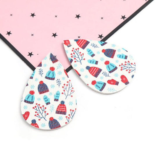 P2057 - 10 pcs. White Faux Leather Dangle Charms Pendants - Teardrop - Christmas - 56mm (2.2") - Great for Light Earrings or Dangles! Double-Sided