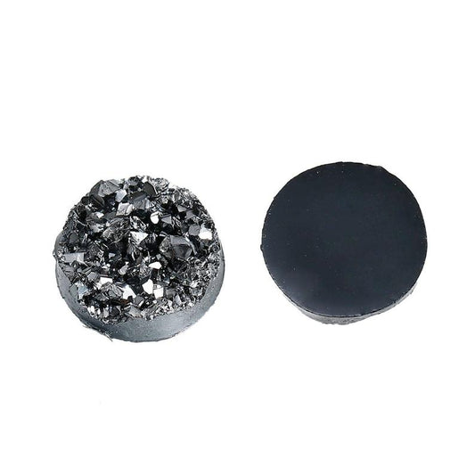 CA844 - 10 pcs Druzy Resin Embellishment Cabochons Dark Charcoal Silver AB - 12mm