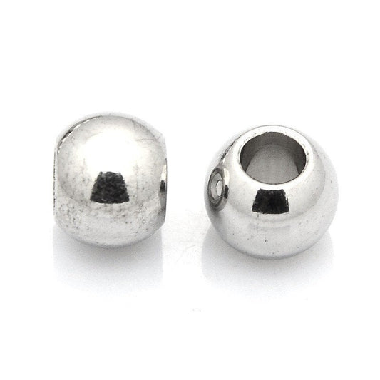 BD667 - 10 pcs 201 Stainless Steel Silver Ball Spacer Beads- 10mm x 8mm - Hole: 5mm - Silver - Tarnish Resistant! For Paracord and European Beads