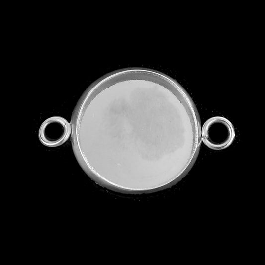 P465 - 10 pcs. Silver Tone Circle Round Bezel Cabochon Cameo Connector Tags Trays - 12mm Glue Pad - High Quality!