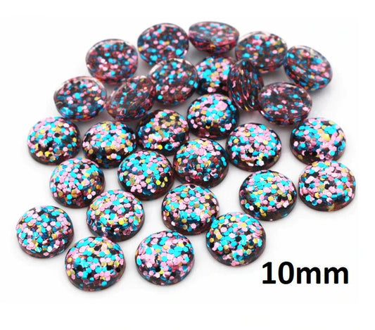 CA039 - 10 pcs Druzy Resin Embellishment Cabochons - 10mm - Glitter Style - Blue, Pink and Gold