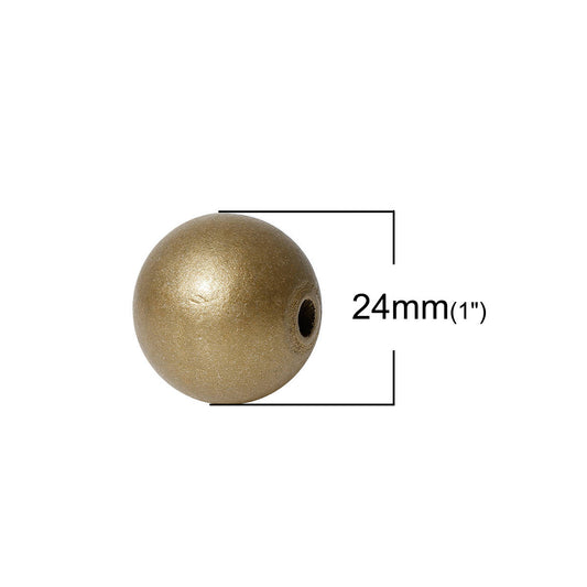 BD442 - 20 pcs Golden Bronze Wooden Hinoki Wood Round Spacer Beads - 24mm - Gold - Fits Paracord and European Cords! Hole Size: 5.3mm