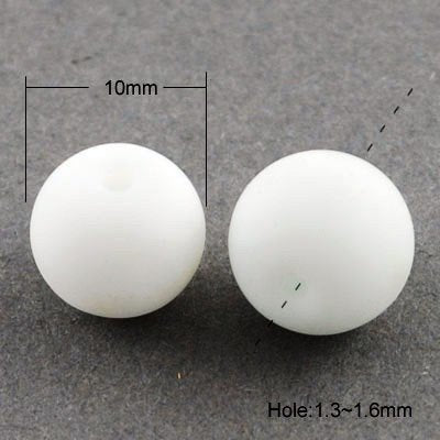 BD202 - 40 Beads - 10mm White Rubberized Glass Round Beads - 15.7" strand - Approx 40 beads per strand - Hole Size: 1.3mm