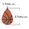 P217 - 10 pcs. Orange Basketball Ball Faux Leather Dangle Charms Pendants - Teardrop - Sports - 57mm (2.25") - Double-Sided