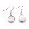 E548 - 10 pcs. 304 Stainless Steel Silver Tone Earring Dangle Hooks Settings Bezels Cabochons - 12mm Glue Pad Setting