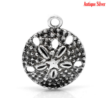 P409 - 10pcs. Antique Silver Sand Dollar Charms Pendants - 22x18mm