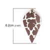P235 - 10 pcs. Cow Faux Leather Dangle Charms Pendants - Pinch Leaf - White Brown - Silver Tone Jump Ring - 62mm (2.5") - Double Sided