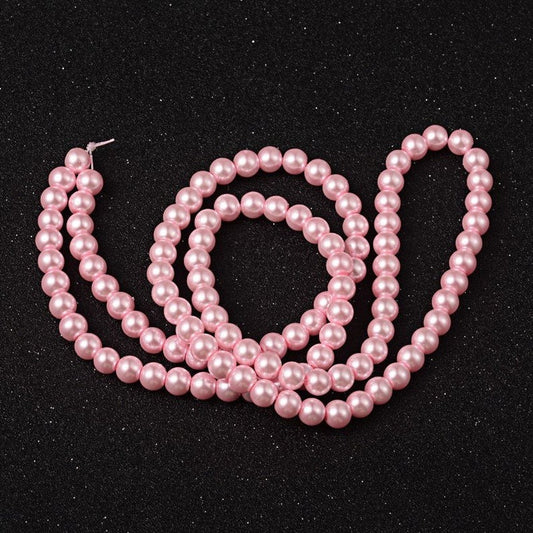 BD744 - 8mm Pink Blush Glass Pearl Imitation Round Beads - 32 inch strand - Hole Size: 1mm - Approx. 110 beads per strand